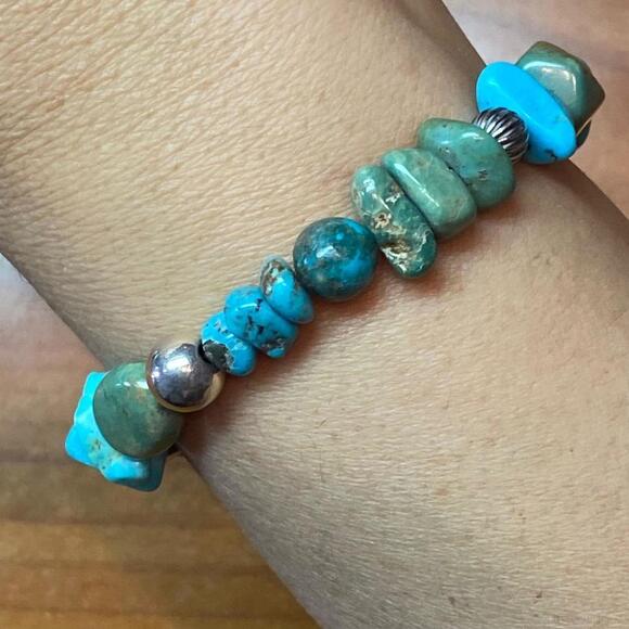 Carolyn Pollack Sterling Chunk Turquoise Toggle Clasp Link Bracelet For Women - Picture 1 of 10